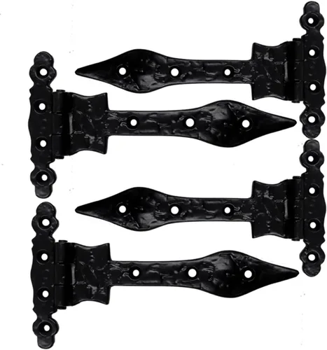 Miniatura 5 de The Metal Magician Bisagras negras con correa en T, paquete de 4 bisagras de puerta de granero resistentes (5.2 x 4.5 pulgadas) para cercas