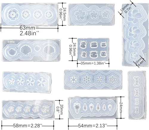 Miniatura 2 de Paquete de 10 moldes de silicona para arte de uñas, moldes decorativos de resina, plantillas de arte de uñas, herramienta de curación principal