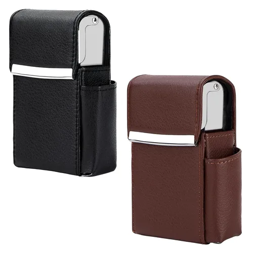 Miniatura 10 de bvya Juego de 2 cajas de cigarrillos deslizantes de piel sintética unisex con soporte para encendedor y trabilla para cinturón 2 piezas#e