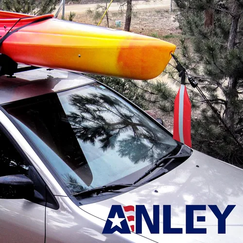 Miniatura 2 de Anley Banderas de viaje rojas de seguridad para kayak con tira reflectante, bandera de advertencia para canoas, barcos, SUP, camiones, remolques