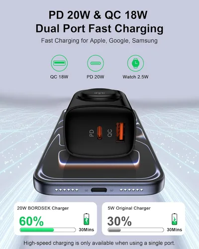 Miniatura 2 de Cargador Samsung Galaxy Watch8, cubo de carga inalámbrico 3 en 1 para Galaxy Watch Ultra 8 Classic 7 6 5, doble puerto USB C + USB A cargador rápido
