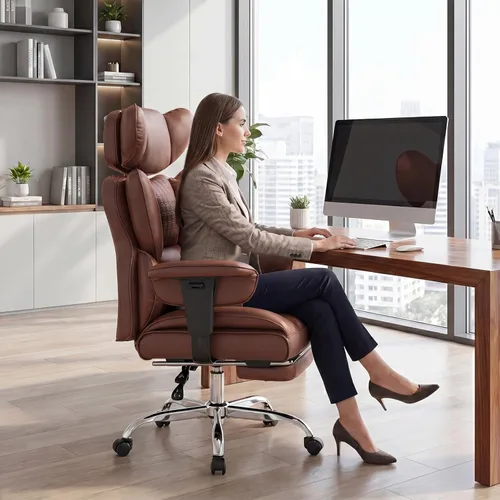 Miniatura 2 de DUMOS Silla de escritorio grande y alta para oficina en casa, silla de computadora para juegos, silla ergonómica ejecutiva con reposapiés, respaldo