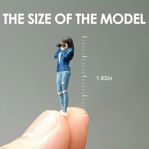 Miniatura 6 de kivcmds Figura pintada a escala 1:64, mini modelo, trenes, arquitectónico, figuras de personas de plástico, fotógrafa de pie, modelo de niña