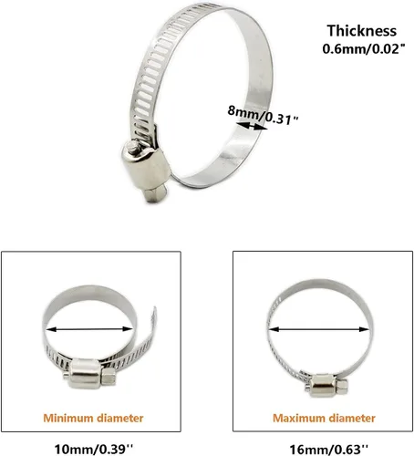 Miniatura 2 de 20 abrazaderas de cable, abrazaderas ajustables de acero inoxidable 304 para conductos, abrazadera de tubo, abrazadera de conducto de aire