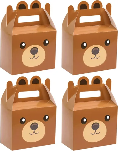 12 cajas de golosinas de oso para fiestas, suministros de oso para baby shower, cajas de regalo para niños y niñas, tema de oso marrón, decoración