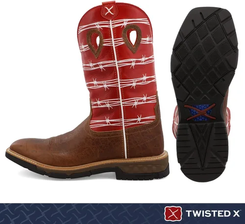 Miniatura 2 de Twisted X Botas de trabajo Western de 12" para hombre, Sillín envejecido y rubí