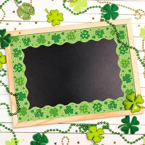 Miniatura 4 de JarThenaAMCS Rollo de 131.2 pies para tablón de anuncios del día de San Patricio, trébol verde troquelado, para escuela, pizarra irlandesa