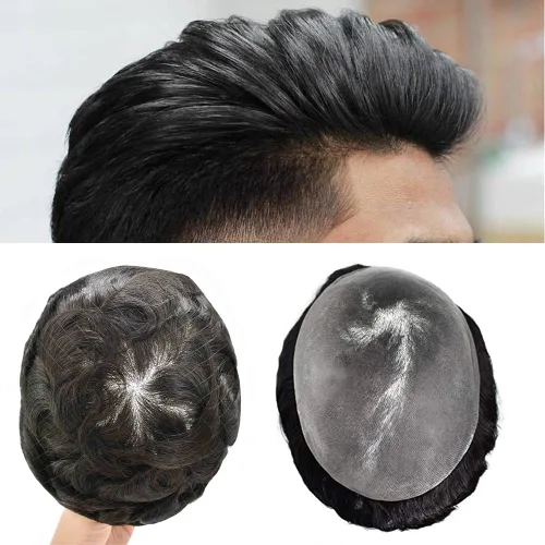Miniatura 73 de PU Toupee para hombres pieza de pelo real sistema de reemplazo de cabello humano para hombres Toupee pieza de pelo para hombres piel polivinílica