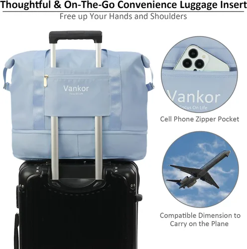 Miniatura 5 de Vankor - Bolsa de lona para viajes, impermeable, bolsa de viaje portátil para mujer, Azul, Elegante