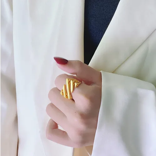Miniatura 3 de jaizu Anillo de sarga en capas, 2023 nuevo anillo de sarga para mujer, anillo minimalista geométrico asimétrico rectangular para mujer