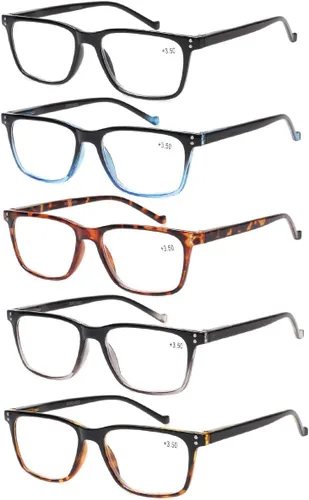 JOSCHOO Paquete de 5 lentes de lectura para hombres y mujeres, bisagras de resorte, anteojos cómodos para leer (5 mezclas, 1.5)