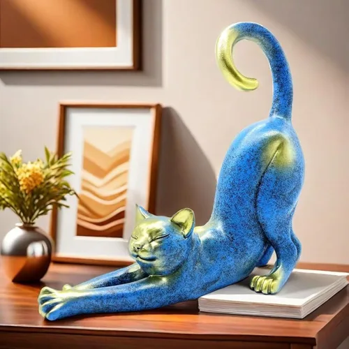 Estatua de estiramiento de gato, escultura, regalos para amantes de los gatos, arte, oficina, decoración del hogar, accesorios de escritorio,