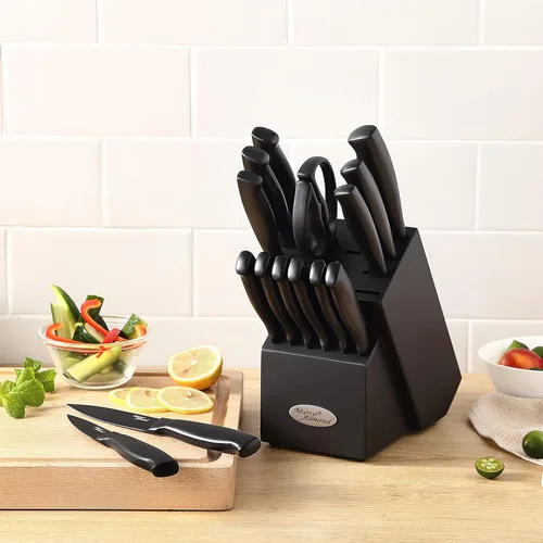 Miniatura 7 de Marco Almond® Juego de cuchillos de cocina con bloque y afilador MA23, juego de bloque de cuchillos de 17 piezas, juego de cuchillos negros de chef