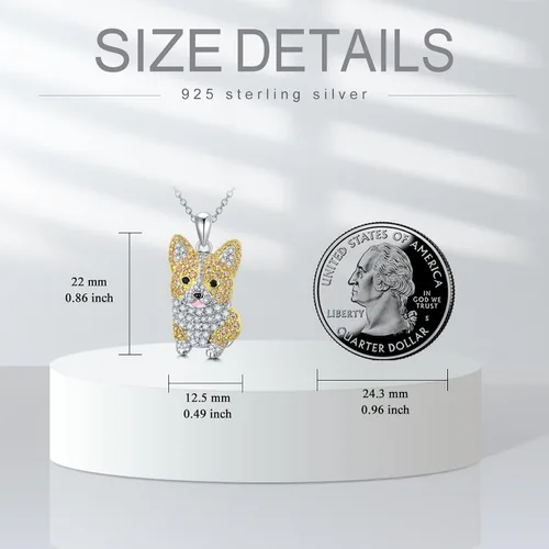 Miniatura 41 de Collares con colgante de perro de plata de ley S925 – 24 razas corgi/husky/labrador/pastor para mujer