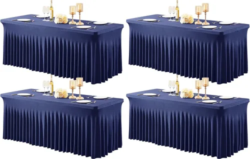 Miniatura 38 de Paquete de 1 manteles azul bebé para mesas rectangulares de 4 pies, cubiertas de mesa de spandex elástico de una pieza resistentes a las arrugas