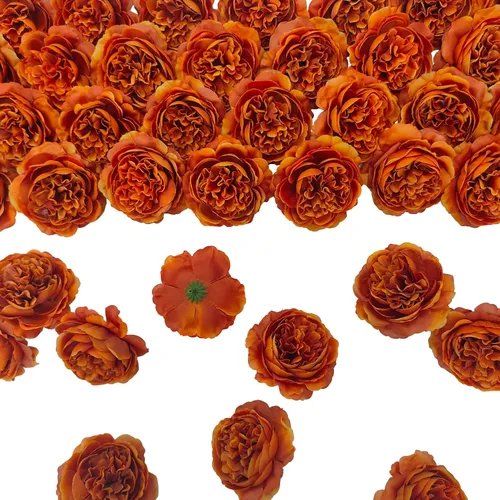 Miniatura 2 de 40 piezas 8.4 cm de cabezas de flores falsas para manualidades, cabezas de rosas artificiales color naranja quemado, cabezas de rosas de seda a
