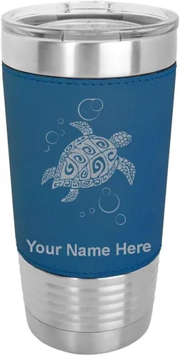 Miniatura 18 de LaserGram Vaso aislado al vacío de 20 onzas, tortuga marina hawaiana, grabado personalizado incluido (piel sintética, estilo béisbol)
