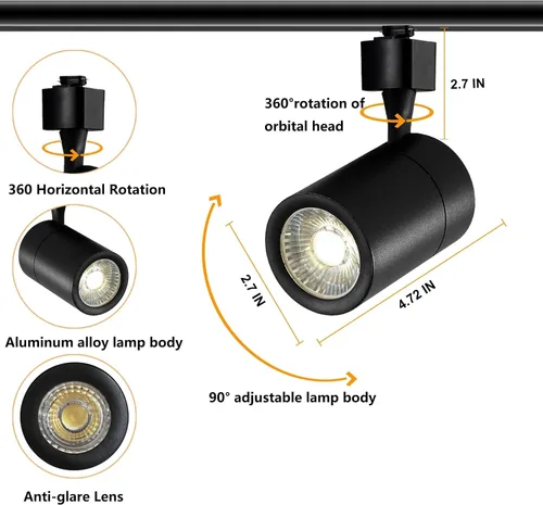 Miniatura 3 de J&L - Kit de iluminación LED tipo pista, 8 cabezales, luz cálida 3000 K, 25 W, 2700 lm, sistema de iluminación regulable de alto brillo con riel