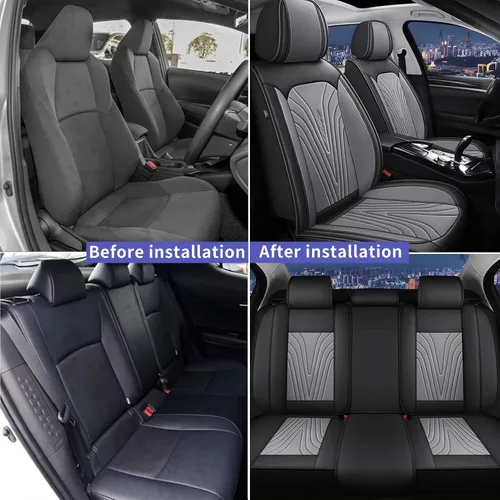Miniatura 6 de DISUTOGO Juego completo de fundas de asiento de automóvil para Kia Seltos 2021-2024, de piel sintética, transpirable, impermeable, fundas de asiento