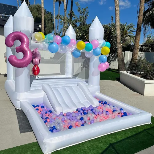 Miniatura 8 de iLink-outer White Bounce House para niños, 13 x 8 x 8 pies, casa hinchable blanca Oxford con tobogán y hoyo de bolas, perfecta para fiestas