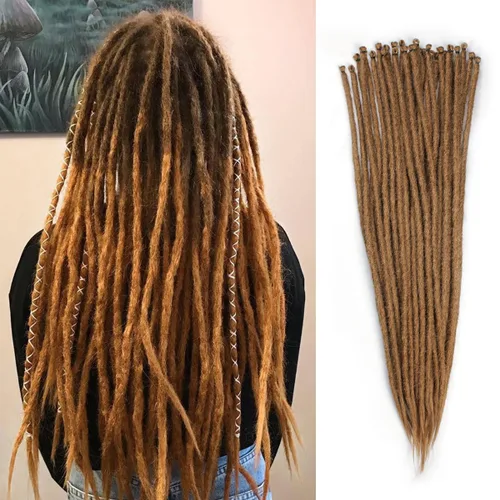 Miniatura 24 de 15 extensiones de rastas de doble extremo, 24 pulgadas, extensiones de rastas falsas de 0.6 pulgadas, color marrón degradado, extensiones de rastas