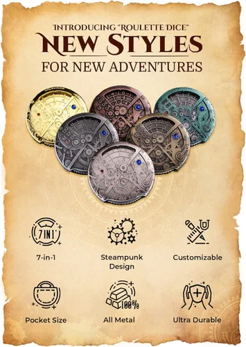 Miniatura 6 de UD - Juego de dados mecánicos de ruleta únicos DND Steampunk Dragones de metal D y D con dados TRPG DND 7 en 1 Spinner Metal D&D Juego de dados