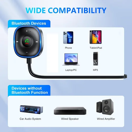 Miniatura 6 de Adaptador auxiliar Bluetooth 5.3 para automóvil, receptor Bluetooth SONRU para automóvil [conexión dual y cancelación de ruido de micrófono]