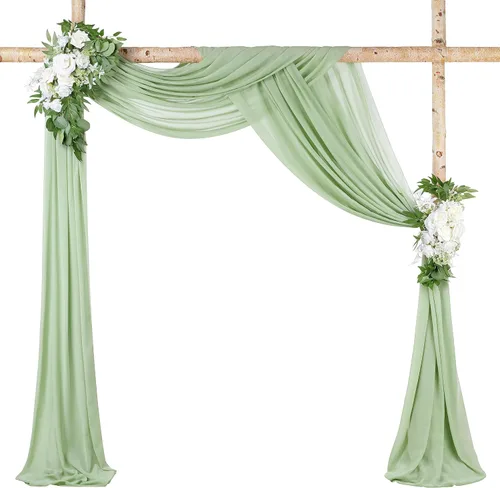 Miniatura 11 de Tela drapeada para arco de boda, 6 paneles de tela de gasa blanca, cortinas de telón de fondo transparente de 6 yardas para decoración de baby Blanco