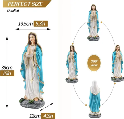 Miniatura 4 de Estatua de la Virgen María rezando con rosario – Estatua católica de resina de Nuestra Señora de Lourdes, figura de la Virgen María para sala
