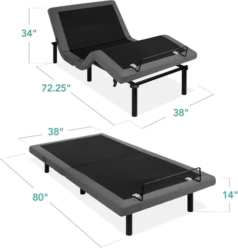 Miniatura 2 de Best Choice Products Marco de cama ajustable ergonómico tamaño Twin XL, base eléctrica con control remoto inalámbrico, luz nocturna, masajeador, 2