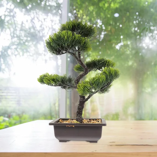 Miniatura 2 de Árbol de pino bonsái artificial, simulación de imitación de planta en maceta, exhibición de escritorio, adornos de maceta de árbol falso, planta