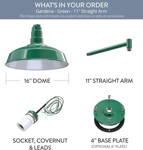 Miniatura 9 de Steel Lighting Co. Gardena - Luz de granero Montaje en pared al aire libre Domo de 16 pulgadas Brazo recto de 11 pulgadas Luz de granja Verde