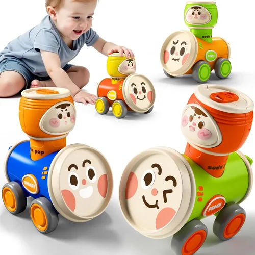iPlay, iLearn Press to Go - Juego de juguetes de coches para niños pequeños de 1 a 3 años, coches de carreras de fricción Push Go para bebés, juego