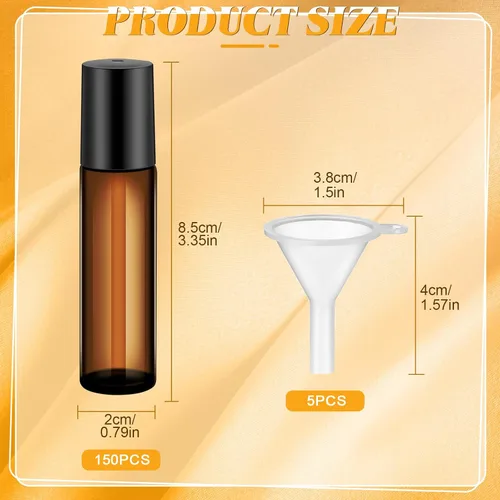 Miniatura 2 de Sumind 150 piezas de botellas de rodillo de aceite esencial de 10 ml de vidrio vacías con bolas de acero inoxidable a prueba de fugas con 5 embudos