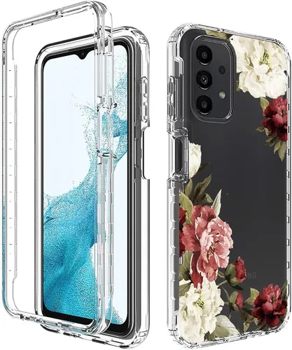 Miniatura 6 de Funda para Galaxy A23, SM-A235M con protector de pantalla de vidrio templado, bonito patrón floral transparente de cuerpo completo, funda protectora