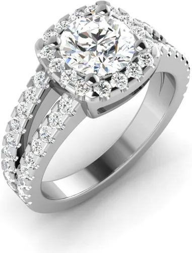 Miniatura 3 de CUSTOMIZE JEWELS Anillo de compromiso con halo de diamantes de corte redondo TW de 2.53 quilates con certificación IGI en oro blanco de 14 k