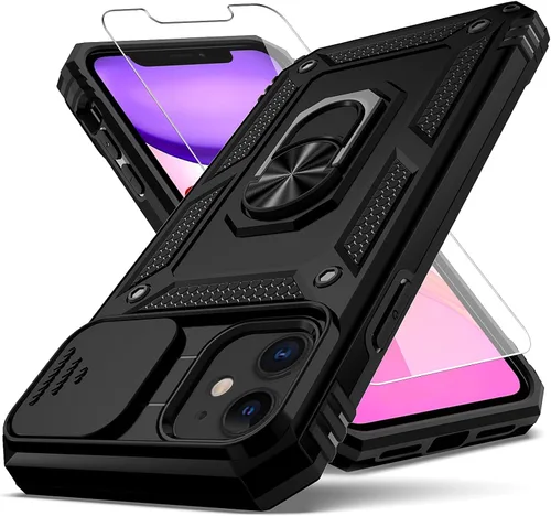 Miniatura 8 de Funda para iPhone 11, con cubierta para lente de cámara, protector de pantalla HD, [grado militar] anillo de montaje en coche con soporte híbrido