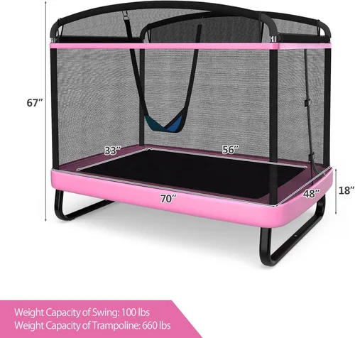 Miniatura 2 de Giantex Trampolín de 6 pies para niños con columpio, trampolines para niños pequeños con red de seguridad, aprobado por ASTM, mini trampolín Rosa