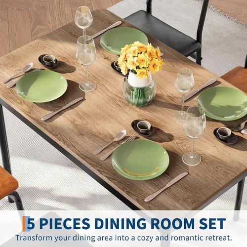 Miniatura 5 de Garvee Juego de mesa de comedor para 4, mesa de comedor y sillas de madera de 5 piezas, 4 sillas tapizadas de poliuretano, juego de comedor moderno