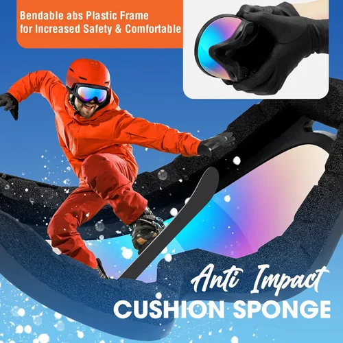 Miniatura 6 de MAMBAOUT Paquete de 2 gafas de esquí de nieve, gafas de snowboard para hombres, mujeres, jóvenes, niños, niños o niñas
