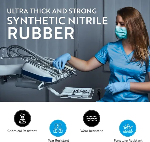 Miniatura 3 de Guantes de examen médico de nitrilo: sin polvo, no estériles, guantes desechables de 5 mil, color azul