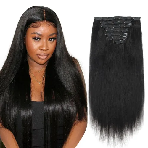Miniatura 17 de ABH AMAZINGBEAUTY HAIR Extensiones de cabello lacio rizado con clip para mujeres negras, color natural, extensiones de cabello humano virgen