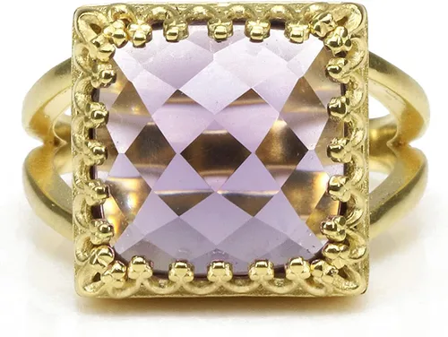 Miniatura 4 de Intrincado anillo de piedra natal de febrero, anillo de amatista en doble banda chapada en oro de 14 quilates, joyería de amatista hecha a mano