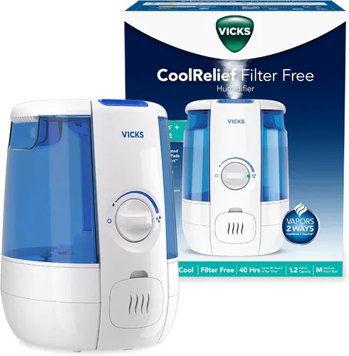 Vicks CoolRelief - Humidificador de niebla fría, vaporizador de habitación pequeña a mediana para bebés, niños, adultos, 1.2 galones
