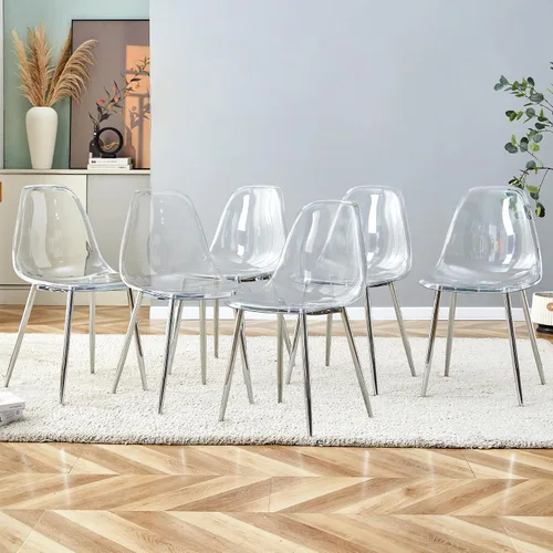 Miniatura 9 de JUFU Juego de 4 sillas de comedor de acrílico, modernas sillas transparentes con asiento transparente, sillas laterales ergonómicas de acrílico