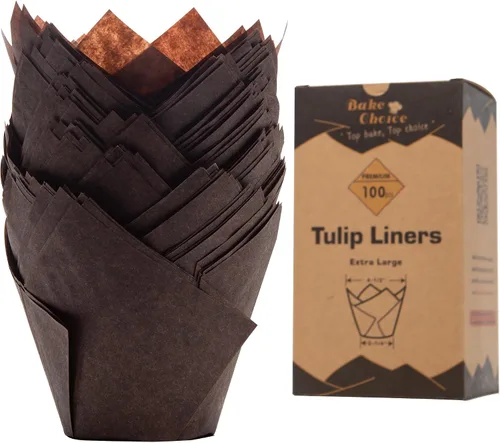 Bake Choice Nordic Paper 100 unidades de forros grandes para magdalenas de tulipán marrón para tazas de horneado, papel pergamino de la UE, forros