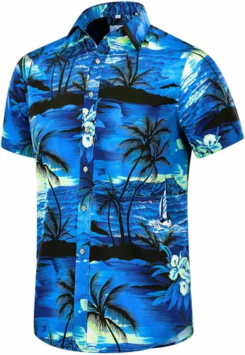 Miniatura 24 de EUOW - Camisas hawaianas para hombre de manga corta con botones, estampadas para la playa y el verano