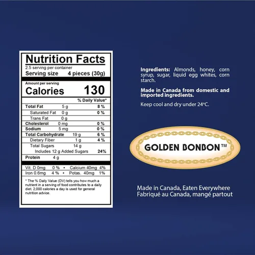 Miniatura 2 de Golden Bonbon Caramelo italiano suave de turrón de almendras, masticables empaquetados individualmente, turrón sin gluten, lleno de almendras