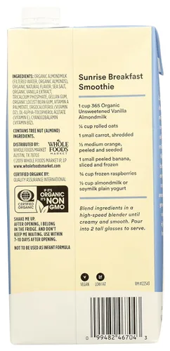 Miniatura 3 de 365 de Whole Foods Market - Leche de almendra orgánica sin endulzar de vainilla, envase de 32 onzas líquidas