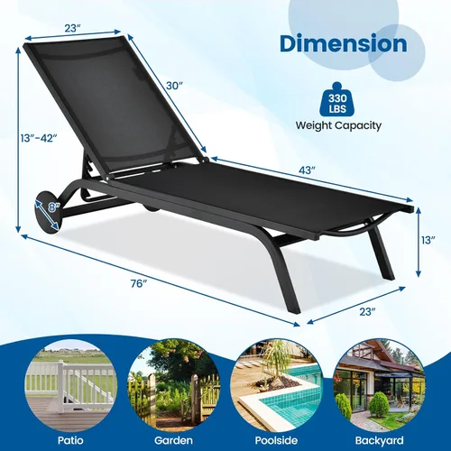 Miniatura 3 de COSTWAY Tumbona para patio al aire libre, sillón reclinable ajustable de 6 posiciones con marco de aluminio estable, silla portátil al aire libre